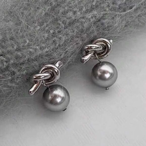 Silver Knot & Pearl Drop Earrings - Picture 1 of 3